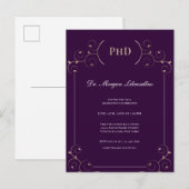 Elegant PhD graad Gold Paarse Graduation Party Uitnodiging Briefkaart (Voorkant / Achterkant)