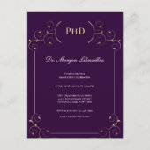 Elegant PhD graad Gold Paarse Graduation Party Uitnodiging Briefkaart (Voorkant)