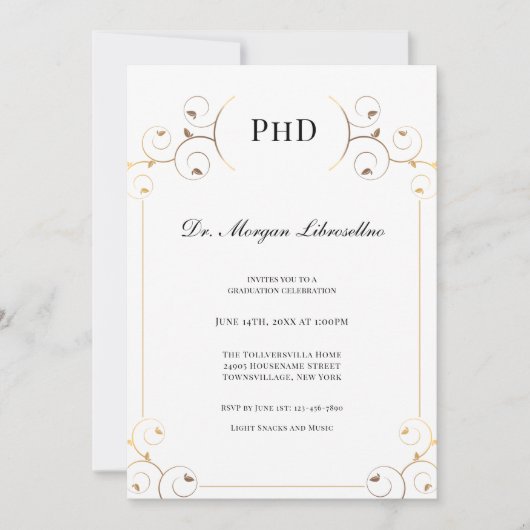 Elegant PhD graad Gold White Graduation Party Kaart (Voorkant)