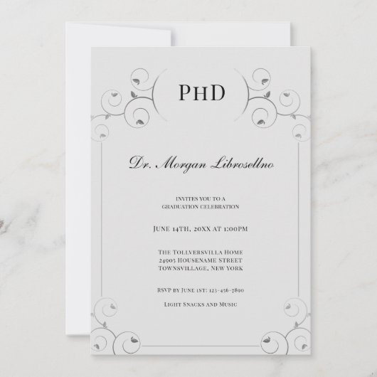 Elegant PhD-graad Silver Black Graduation Party Kaart (Voorkant)