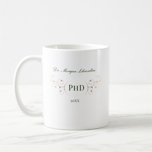 Elegant PhD Green Gold Afstuderen Koffiemok (Links)