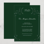 Elegant PhD Silver Green Graduation Party Kaart (Voorkant / Achterkant)