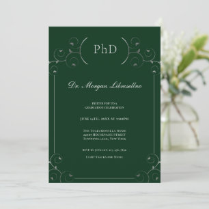 Elegant PhD Silver Green Graduation Party Kaart