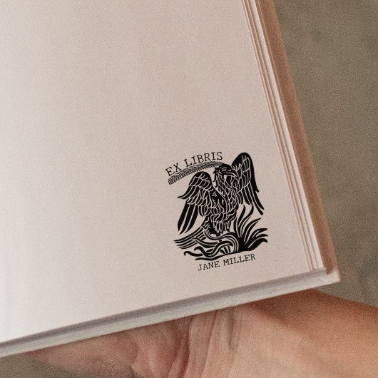 Elegant Phoenix Ex Libris Boek Rubberstempel