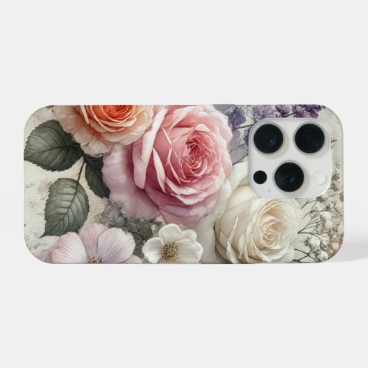 Elegant Phone Case with Pink and White Roses iPhone Hoesje (Achterkant horizontaal)