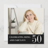 Elegant Photo 50th Birthday Black White Invitation Kaart (Voorkant)