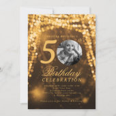 Elegant Photo 50th Birthday Gold Glam Lights Kaart (Voorkant)