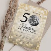 Elegant Photo 50th Birthday Party Gold Bokeh Kaart