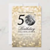 Elegant Photo 50th Birthday Party Gold Bokeh Kaart (Voorkant)