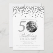 Elegant Photo 50th Birthday Silver Confetti Kaart (Voorkant)
