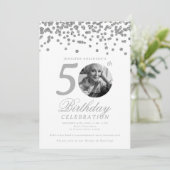 Elegant Photo 50th Birthday Silver Confetti Kaart (Staand voorkant)