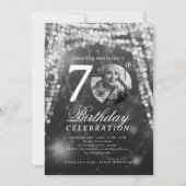 Elegant Photo 70th Birthday Silver Glam Lights Kaart (Voorkant)