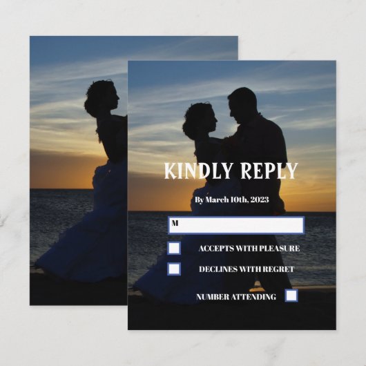 Elegant Photo afbeelding Sunset Simple Wedding RSVP Kaartje (Voorkant / Achterkant)