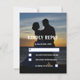 Elegant Photo afbeelding Sunset Simple Wedding RSVP Kaartje