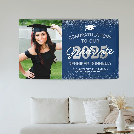Elegant Photo Afstuderen Blue & Silver Banner