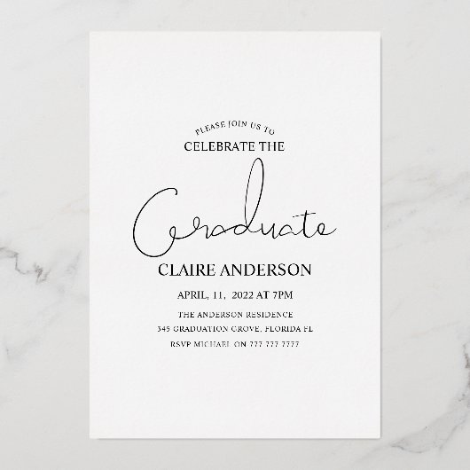 Elegant Photo Afstuderen Folie Invitation Folie Uitnodiging (Achterkant)