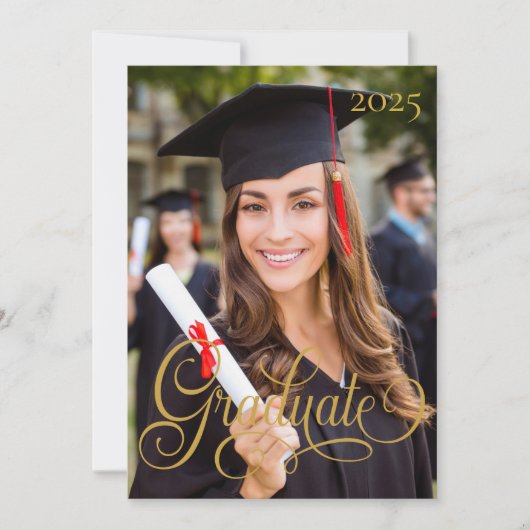 Elegant Photo Afstuderen Script Invitation Kaart (Voorkant)