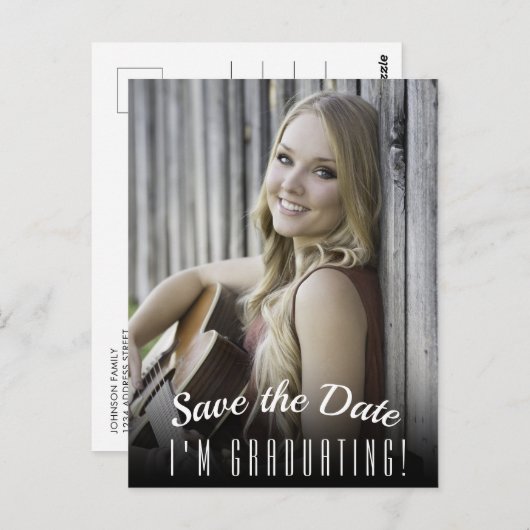 Elegant Photo Afstuderen Sla de datum op Briefkaart (Voorkant / Achterkant)