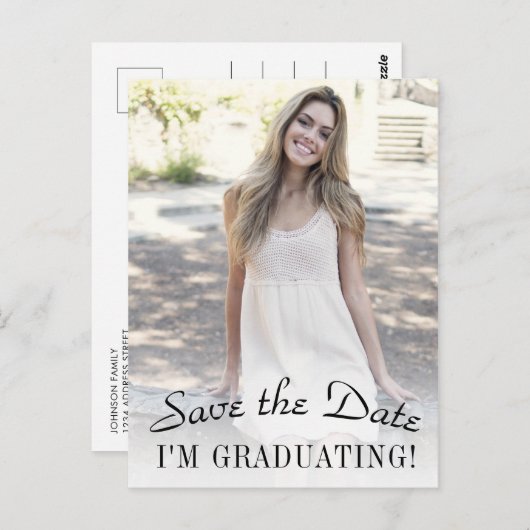 Elegant Photo Afstuderen Sla de datum op Briefkaart (Voorkant / Achterkant)