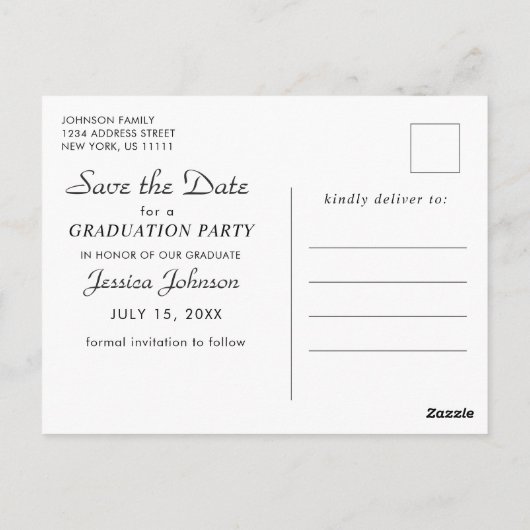 Elegant Photo Afstuderen Sla de datum op Briefkaart (Achterkant)