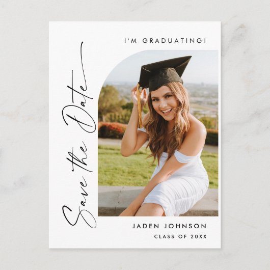 Elegant Photo Afstuderen Sla de datum op Briefkaart (Voorkant)