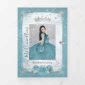 Elegant Photo Aqua Turquoise Blauwgroen Silver Qui Drieluik Uitnodiging (Cover)
