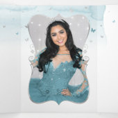 Elegant Photo Aqua Turquoise Blauwgroen Silver Qui Drieluik Uitnodiging (Binnenkant midden)