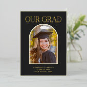 Elegant Photo Arch Afstuderen Black Gold Foil Kaar Folie Uitnodiging (Staand Voorkant)