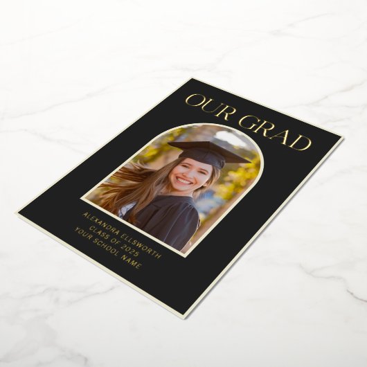 Elegant Photo Arch Afstuderen Black Gold Foil Kaar Folie Uitnodiging (Gedraaid)
