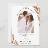 Elegant Photo Arch en Copper Brown Leaves Wedding Save The Date (Voorkant)