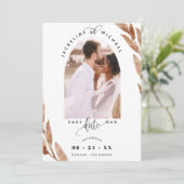 Elegant Photo Arch en Copper Brown Leaves Wedding Save The Date (Staand voorkant)