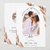 Elegant Photo Arch en Copper Brown Leaves Wedding Save The Date (Voorkant / Achterkant)