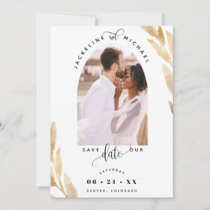 Elegant Photo Arch en Golden Leaves Wedding Save The Date