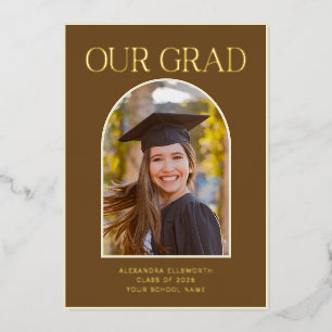 Elegant Photo Arch Graduation Brown Gold Foil Card Folie Uitnodiging
