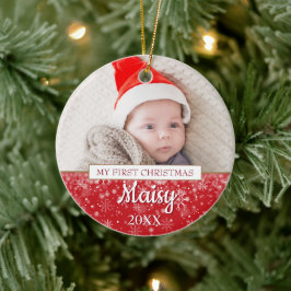 Elegant Photo Baby's First Kerstscript Keramisch Ornament