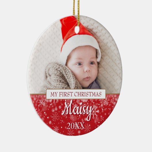 Elegant Photo Baby's First Kerstscript Keramisch Ornament (Rechts)