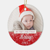 Elegant Photo Baby's First Kerstscript Keramisch Ornament (Links)
