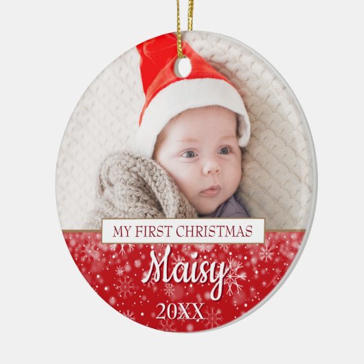 Elegant Photo Baby's First Kerstscript Keramisch Ornament (Links)