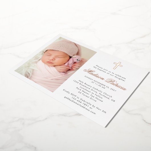 Elegant Photo Baptisme Real Gold Folie Uitnodiging (Gedraaid)