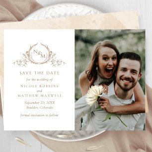 Elegant Photo Beige Cream Monogram Weddenschap Save The Date