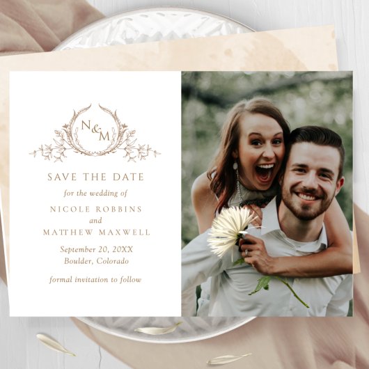 Elegant Photo Beige Cream Monogram Weddenschap Save The Date