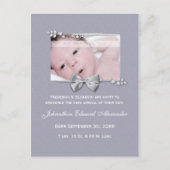 Elegant Photo Birth Announcement Silver Ribbon Aankondigingskaart (Voorkant)
