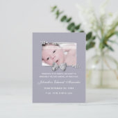 Elegant Photo Birth Announcement Silver Ribbon Aankondigingskaart (Staand voorkant)