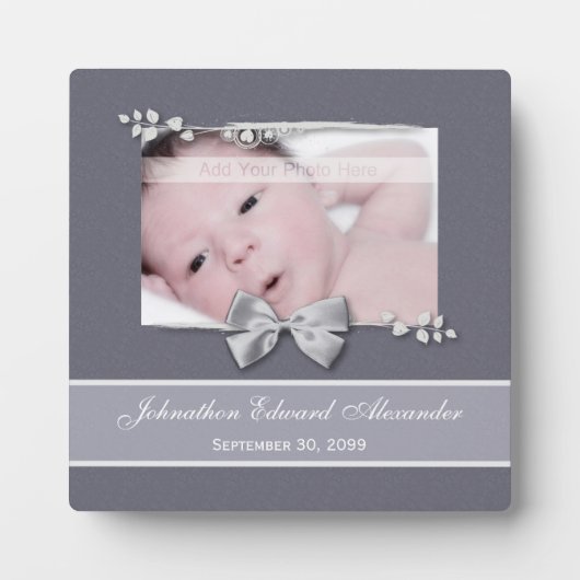 Elegant Photo Birth Announcement Silver Ribbon Fotoplaat (Voorkant)