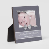 Elegant Photo Birth Announcement Silver Ribbon Fotoplaat (Voorkant)