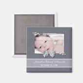 Elegant Photo Birth Announcement Silver Ribbon Magneet (Voorkant / Achterkant)