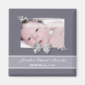 Elegant Photo Birth Announcement Silver Ribbon Magneet (Voorkant)