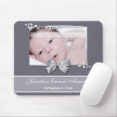 Elegant Photo Birth Announcement Silver Ribbon Muismat (Met muis)