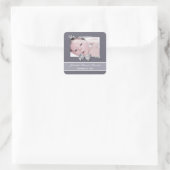 Elegant Photo Birth Announcement Silver Ribbon Vierkante Sticker (Tas)