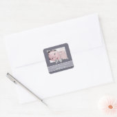 Elegant Photo Birth Announcement Silver Ribbon Vierkante Sticker (Envelop)